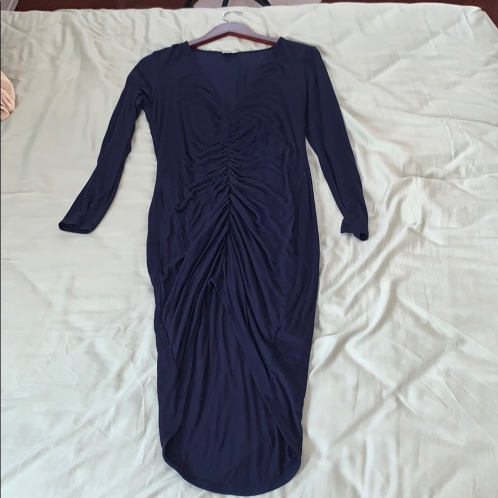 Tobi blue slinky ruched body con dress